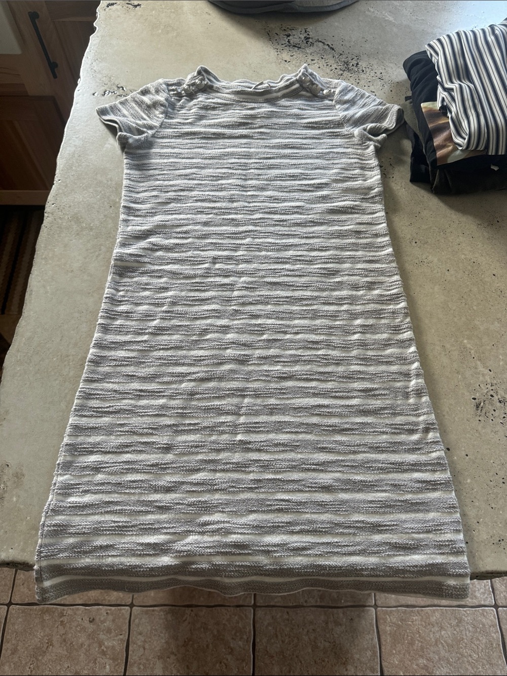 LOFT Light Gray Textured Knit Shift Dress